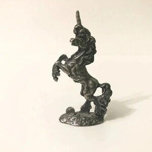 Vintage Unicorn  Figurine Crystal Ball Pewter Sculpture 2.5 Inch Tall